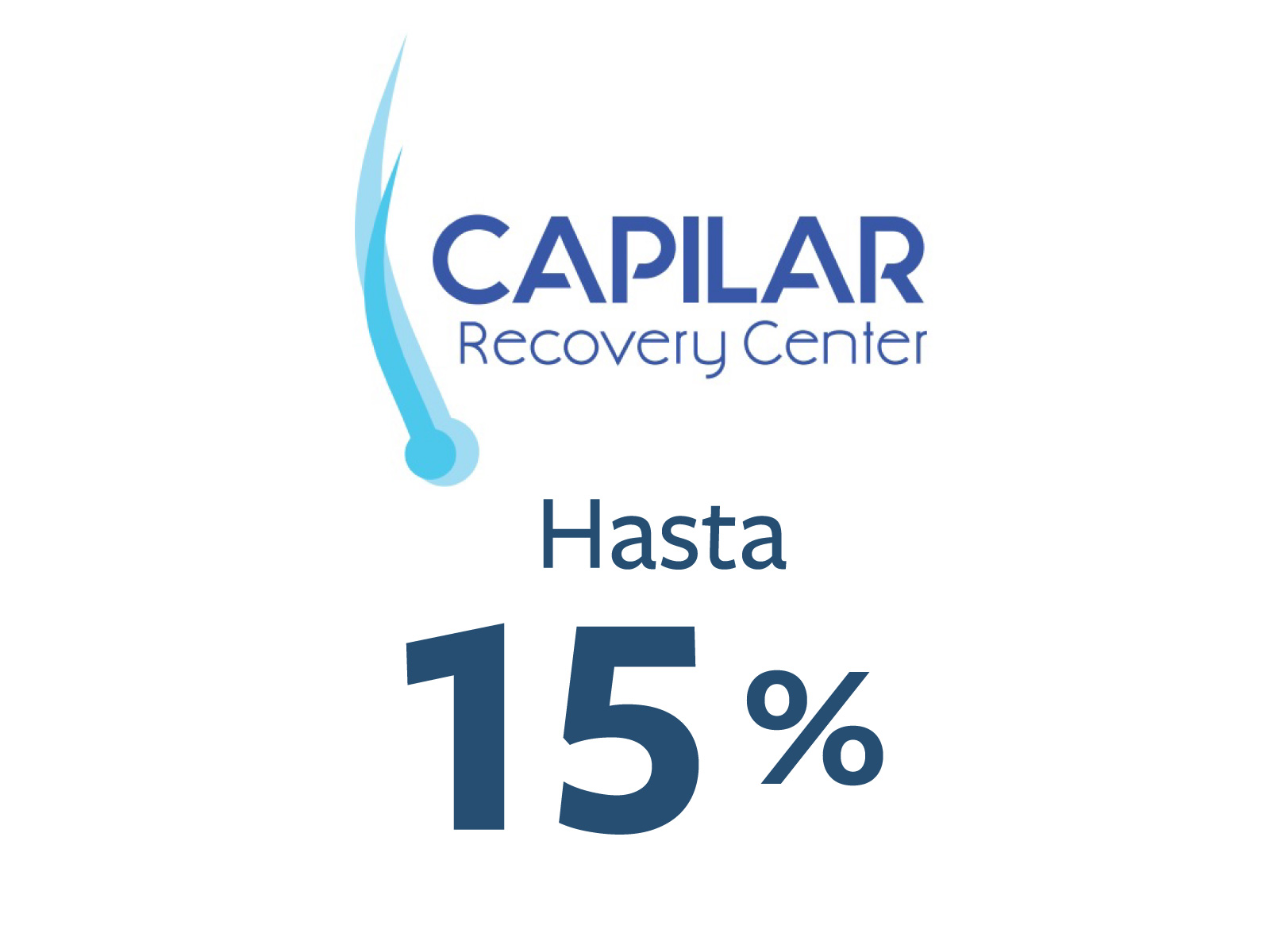 Logo of Capilar Recovery Center with the text "Hasta 15%" indicating a discount or offer.