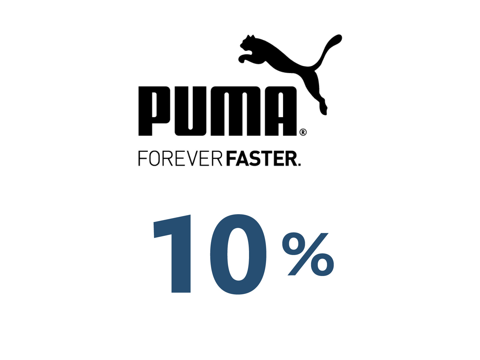 Puma logo with the slogan "FOREVER FASTER" and a text indicating "10%".